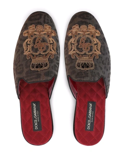 Shop Dolce & Gabbana Bramante Leopard Print Slippers In Braun