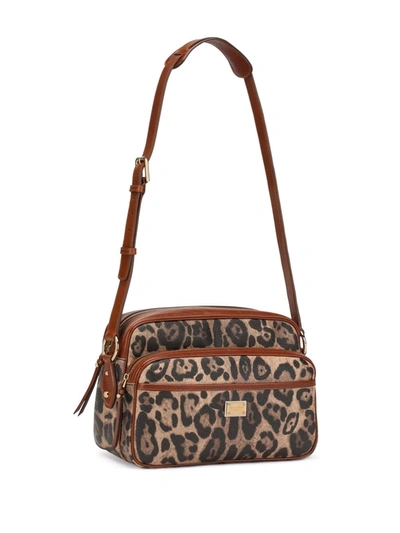 Shop Dolce & Gabbana Crespo Leopard-print Handbag In Brown