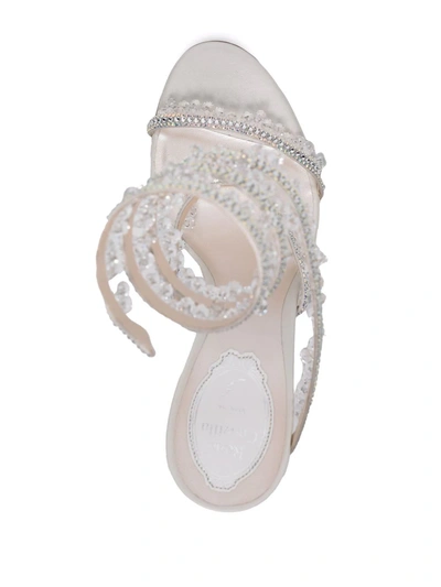 Shop René Caovilla Cleo Embellished Satin Sandals In Weiss