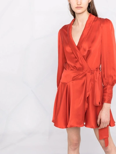 Shop Zimmermann Balloon-sleeves Silk Wrap Dress In Rot