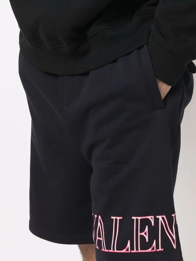 Shop Valentino Logo Printed Drop-crotch Shorts In Blau
