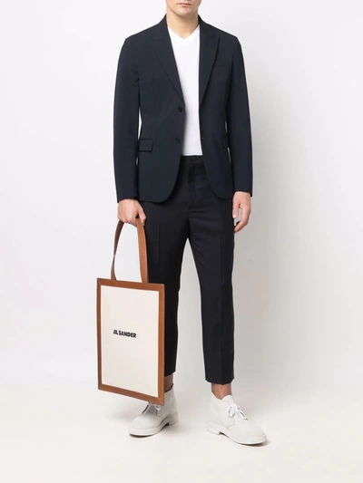 Jil Sander Tote Bag In Tela Bianca E Pelle In Nude