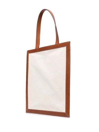 Jil Sander Tote Bag In Tela Bianca E Pelle In Nude