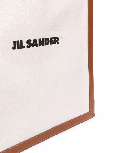 Jil Sander Tote Bag In Tela Bianca E Pelle In Nude