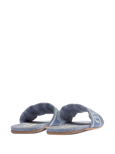 Shop Miu Miu Logo-jacquard Denim Sandals In Blau