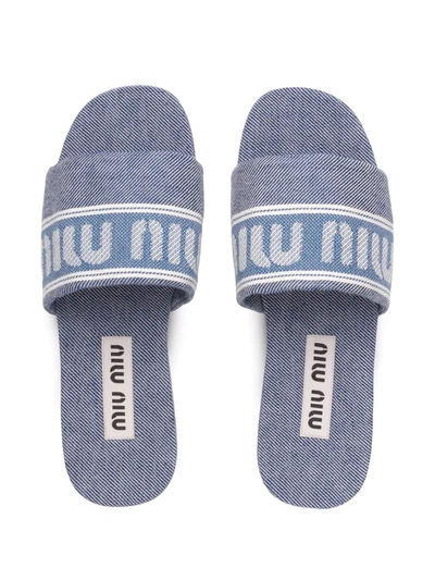 Shop Miu Miu Logo-jacquard Denim Sandals In Blau