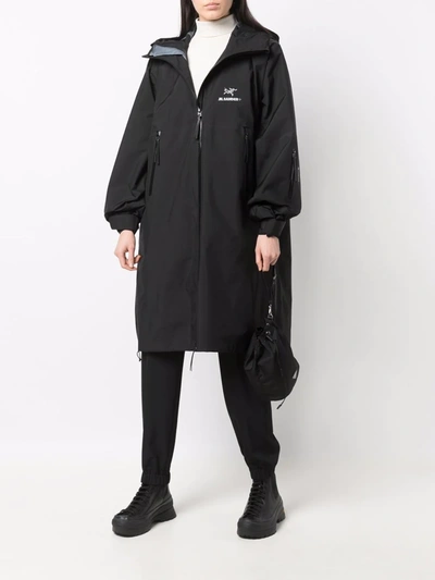 Shop Jil Sander Chest Embroidered-logo Coat In Black