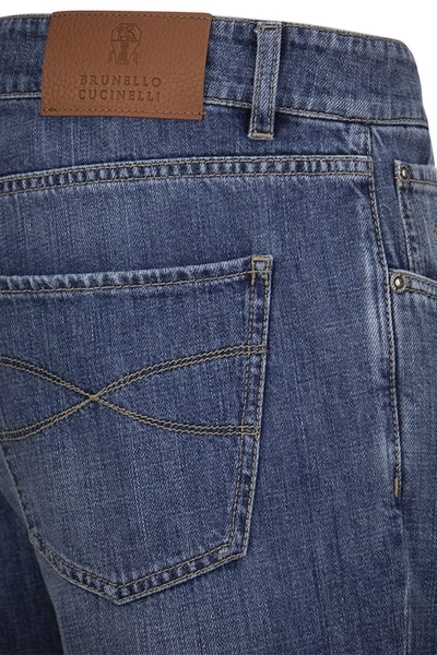 Shop Brunello Cucinelli Five-pocket Traditional Fit Trousers In Lightweight Denim In Medium Denim