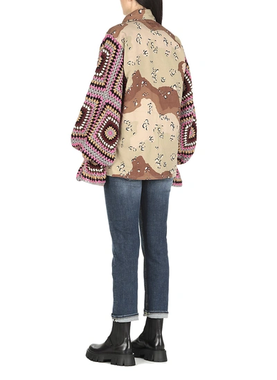 Tu Lizé Beige Camouflage Jacket With Crochet Sleeves In Red