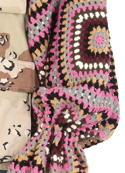 Tu Lizé Beige Camouflage Jacket With Crochet Sleeves In Red