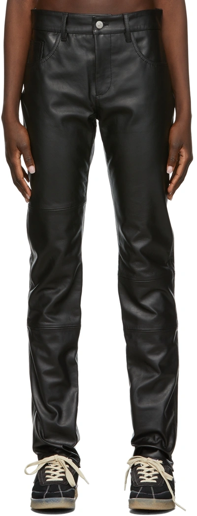 Shop Mm6 Maison Margiela Black Heavy Leather Trousers In 900 Black