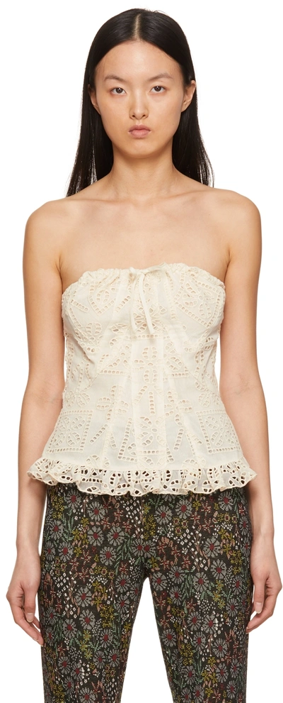 Shop Anna Sui Beige Aesthetic Eyelet Corset Top In Cream