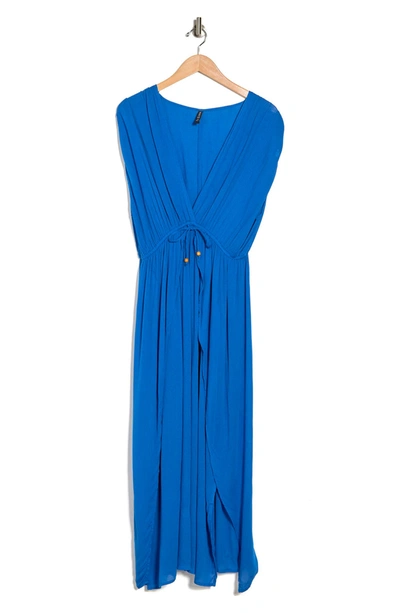 Shop Boho Me V-neck Front Tie Cover-up Maxi Dress In Lapis Blue