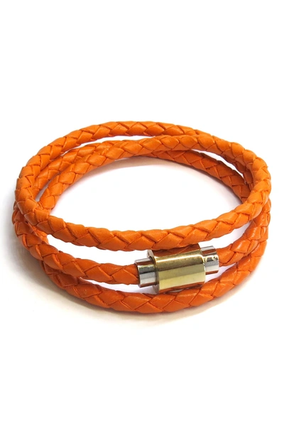 Shop Liza Schwartz Leather Wrap Bracelet In Orange