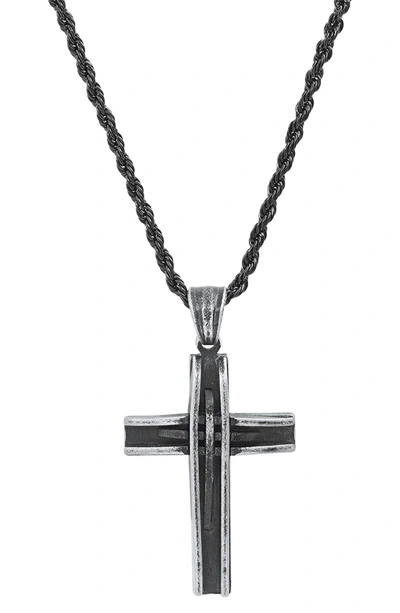 Shop Hmy Jewelry Stainless Steel Oxidized Cross Necklace In Black