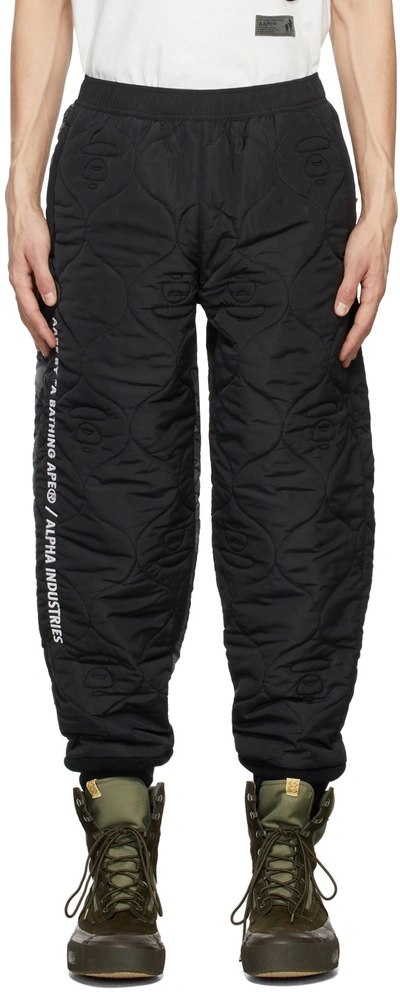 Shop Aape By A Bathing Ape Black Alpha Industries Edition Quilted Logo Lounge Pants In Blackbkx