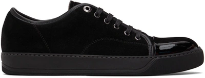 Shop Lanvin Black Suede Patent Toe Sneakers In 1010 Black/black