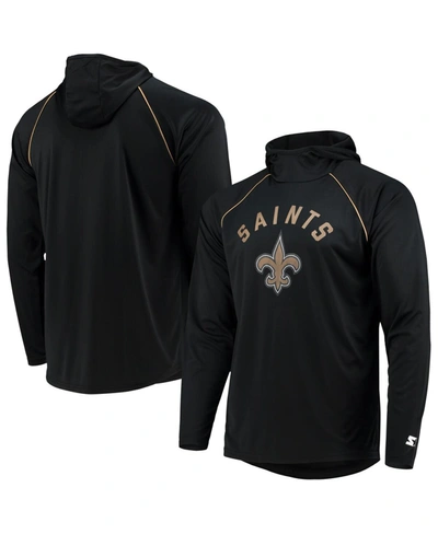 Starter Black New Orleans Saints Raglan Long Sleeve Hoodie T-shirt In Black