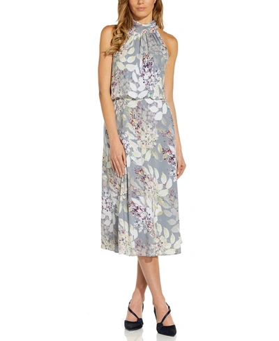 Shop Adrianna Papell Bow-back Halter Midi Dress In Blush Multi
