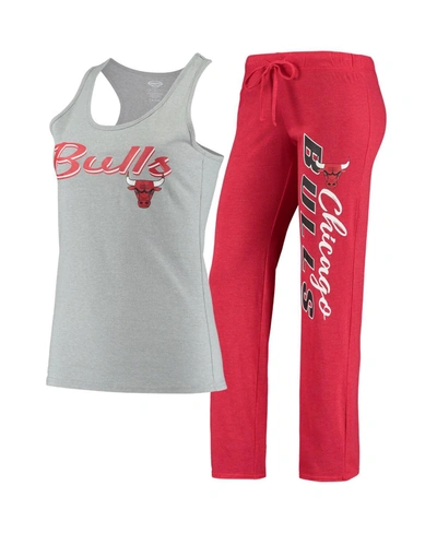 Shop Concepts Sport Women's Heathered Gray, Heathered Red Chicago Bulls Anchor Tank Top And Pants Sleep Set In Heathered Gray/heathered Red