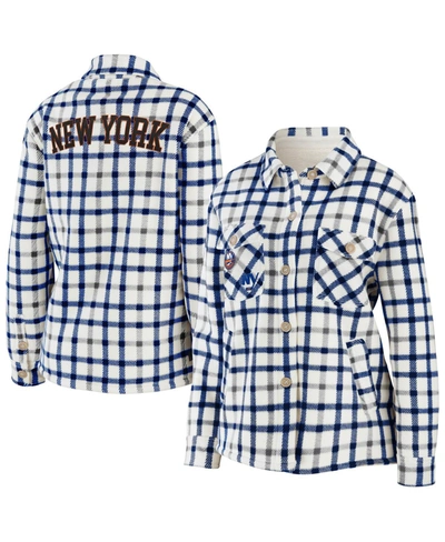 Wear By Erin Andrews Women's  Oatmeal New York Islanders Plaid Button-up Shirt Jacket In Oatmeal