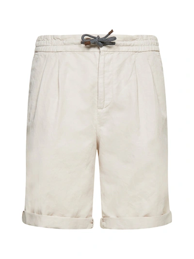 Shop Brunello Cucinelli Drawstring Straight Cut Shorts In Beige