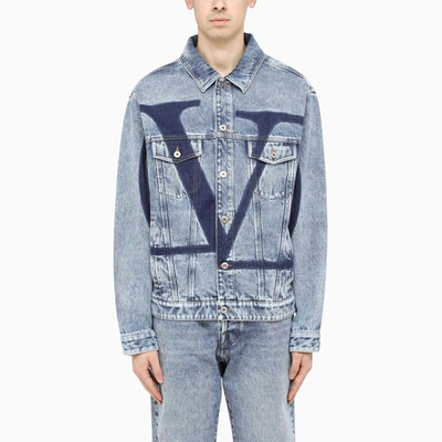 Shop Valentino Vlogo Print Denim Jacket In Blue