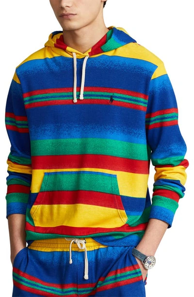 Shop Polo Ralph Lauren Stripe French Terry Pullover Hoodie In Specter Stripe
