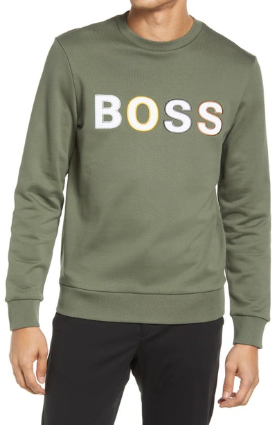 Hugo Boss Stadler 77 Open Green Logo Sweatshirt In Regular Fit 50462618 360  | ModeSens