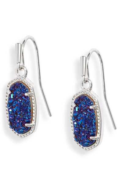 Shop Kendra Scott Lee Small Drop Earrings In Rhodium/ Cobalt Blue Drusy