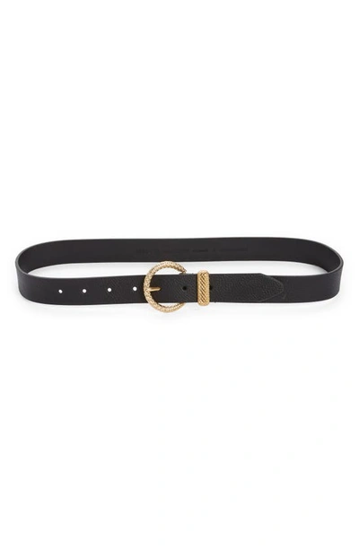 Shop Rebecca Minkoff Leather Belt In Black Ant Brass