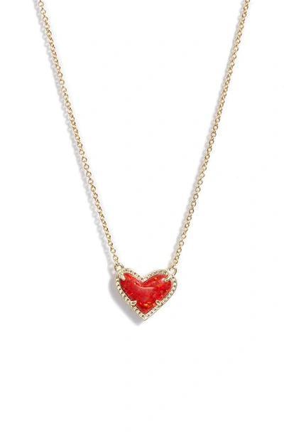 Shop Kendra Scott Ari Heart Pendant Necklace In Gold Red Kyocera Opal