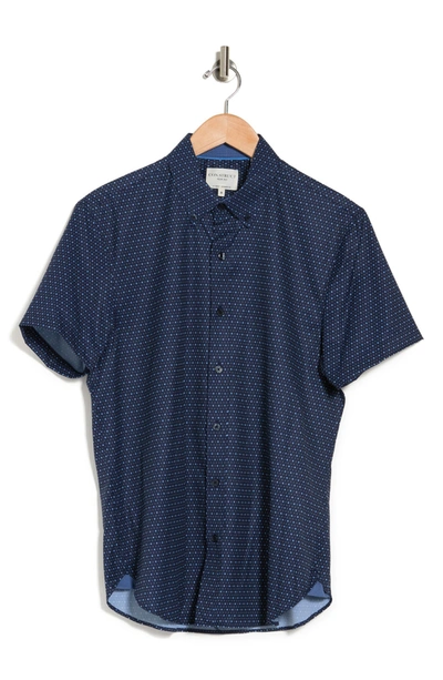 Shop Construct Slim Fit Microdot Short Sleeve 4-way Stretch Performance Button-down Shirt In Navy