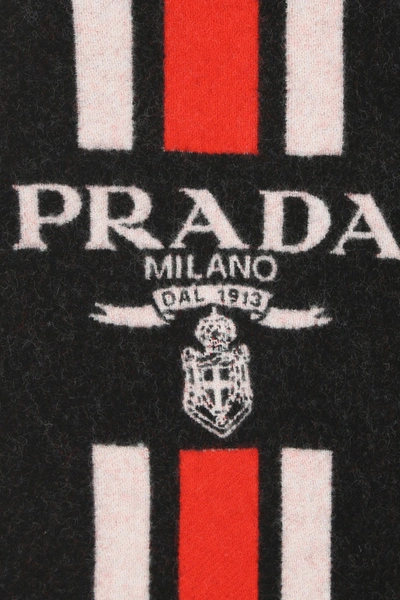 Prada Black Embroidered Wool Scarf