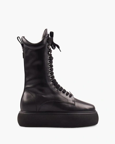 Shop Attico Leather Selene Combat Boots In 100 Black