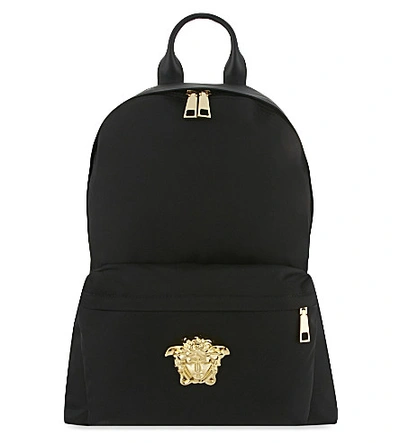 Versace Medusa Leather Trim Backpack In Black