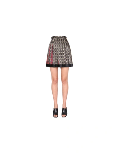 Shop Versace Pleated Skirt With Greek Print In Multicolor