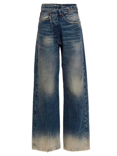 Shop R13 Wide Leg Cross Over Jeans In Blue