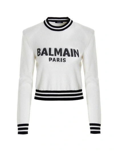 Shop Balmain Sweater In Black&white