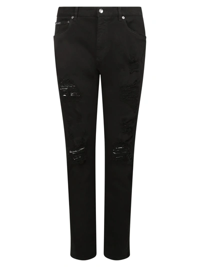 Shop Dolce & Gabbana Distressed-effect Skinny Jeans In Black