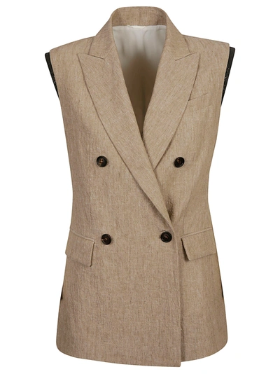 Shop Brunello Cucinelli Double-breasted Gilet In Brown