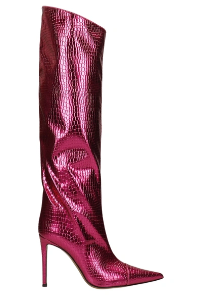 Alexandre Vauthier Crocodile Effect Pointed Toe Boots In Fuxia