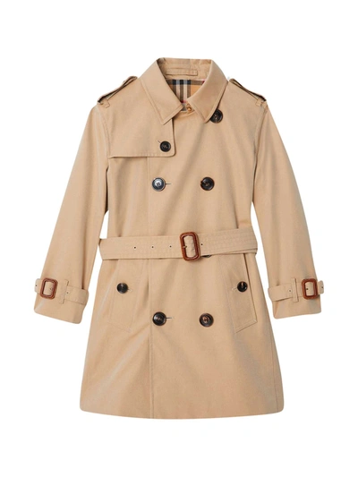 Shop Burberry Long Beige Trench With Frontal Buttons In Miele