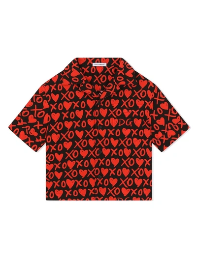 Shop Dolce & Gabbana Red Print Shirt Dolce&gabbana Kids In Nero