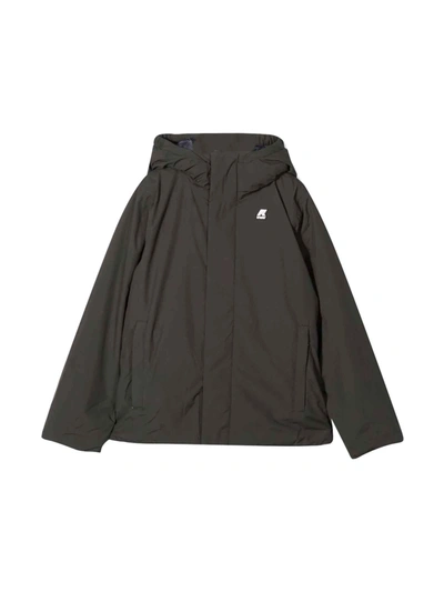 K-way Black Down Jacket Unisex Kids In Verde