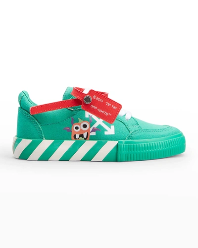 Shop Off-white Kid's Monsters Arrow Canvas Low-top Sneakers, Toddler/kids In Greenwhite