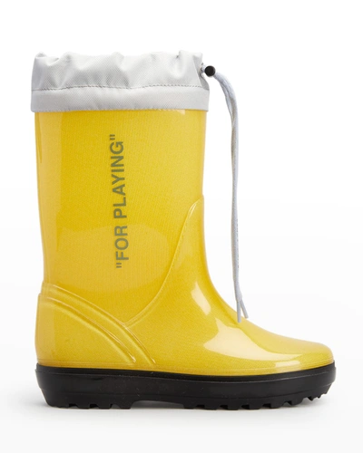 Shop Off-white Kid's For Playing Drawstring Rain Boots, Toddler/kids In Yellowgrey