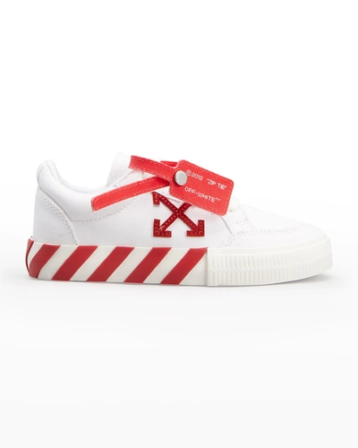 Shop Off-white Kid's Arrow Vulcanized Canvas Low-top Sneakers, Toddler/kids In Whitered