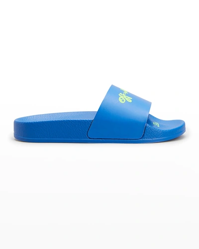 Shop Off-white Boy's Logo Script Pool Slide Sandals, Toddler/kids In Bluegreen