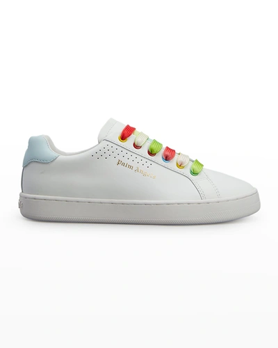 Shop Palm Angels Kid's Rainbow Logo Leather Low-top Sneakers, Toddler/kids In White Lt Blue
